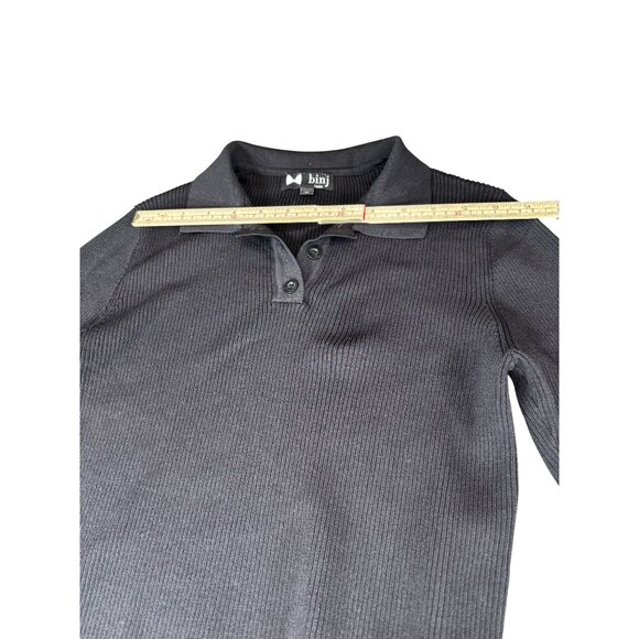 Ribbed Long Sleeve Polo Neck Sweater By Binj Basics M Viscose & Nylon Black - Picture 6 of 9